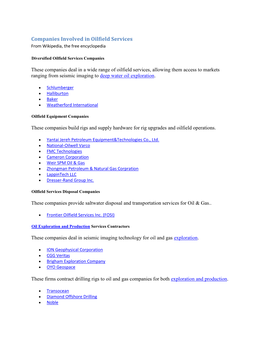 Companies Involved in Oilfield Services from Wikipedia, the Free Encyclopedia
