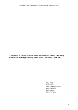 Assessment of Public Administration Research at Erasmus University Rotterdam, Tilburg University and Utrecht University, 2001-2007