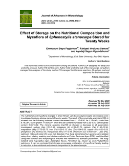 Effect of Storage on the Nutritional Composition and Mycoflora of Sphenostylis Stenocarpa Stored for Twenty Weeks