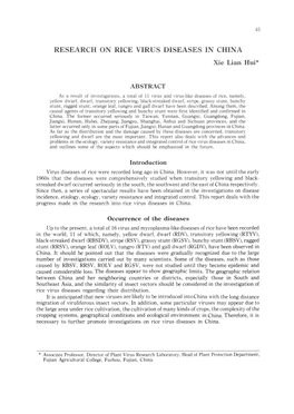 RESEARCH on RICE VIRUS DISEASES in CHINA Xie Lian Hui*