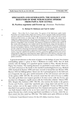 The Ecology and Behavior of Some Web-Building Spiders from Papua New Guinea