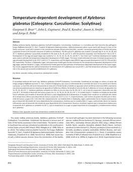 Temperature-Dependent Development of Xyleborus Glabratus (Coleoptera: Curculionidae: Scolytinae) Gurpreet S