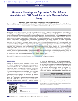 Sequence Homology and Expression Profile of Genes Associated with DNA Repair Pathways in Mycobacterium Leprae