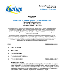 Sunline Transit Agency Strategic Planning & Operational Committee