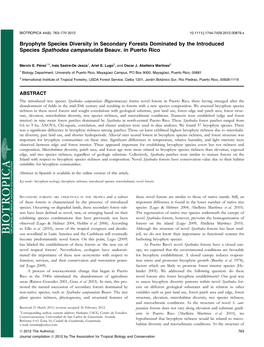 Bryophyte Species Diversity in Secondary Forests Dominated by the Introduced Species Spathodea Campanulata Beauv