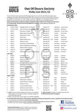 Out of Doors Society Walks List 2021/22