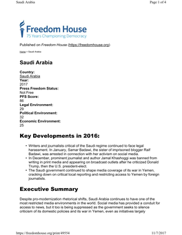 Saudi Arabia Key Developments in 2016: Executive Summary