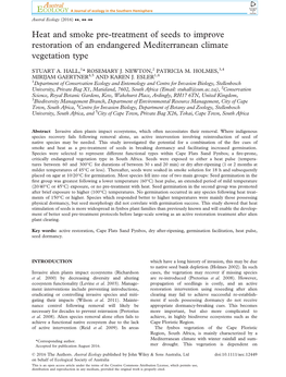 Treatment of Seeds to Improve Restoration of an Endangered Mediterranean Climate Vegetation Type