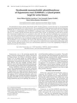 Nicotinamide Mononucleotide Adenylyltransferase of Trypanosoma Cruzi (Tcnmnat): a Cytosol Protein Target for Serine Kinases