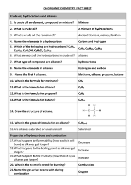 C6 Organic Chemistry Fact Sheet