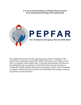 U.S. Government Positions on Decision Points from the Forty-Fourth Board Meeting of the Global Fund