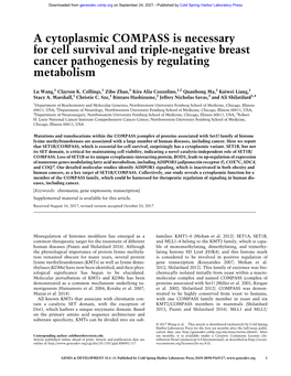 A Cytoplasmic COMPASS Is Necessary for Cell Survival and Triple-Negative Breast Cancer Pathogenesis by Regulating Metabolism