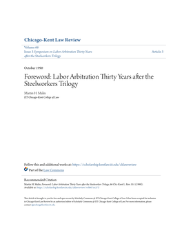 Labor Arbitration Thirty Years After the Steelworkers Trilogy Martin H