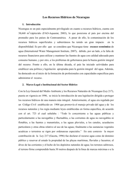 Los Recursos Hídricos De Nicaragua