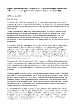 Urgent Open Letter to the Chancellor Calling for a Delay to the Loan