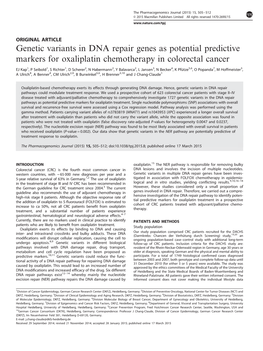 Genetic Variants in DNA Repair Genes As Potential Predictive Markers for Oxaliplatin Chemotherapy in Colorectal Cancer