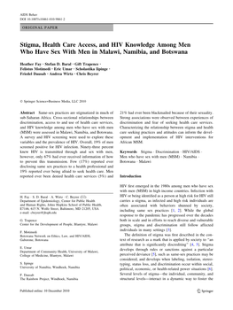 Stigma, Health Care Access, and HIV Knowledge Among Men Who Have Sex with Men in Malawi, Namibia, and Botswana