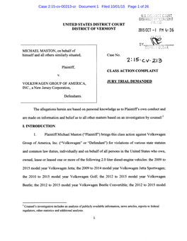 Maston Et Al V. Volkswagen Group of America, Inc., Case No. 15-Cv