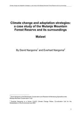 A Case Study of the Mulanje Mountain Forest Reserve and Its Surroundings