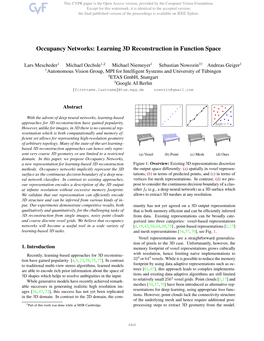 Occupancy Networks: Learning 3D Reconstruction in Function Space