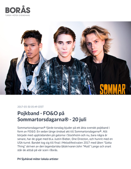 Pojkband - FO&O På Sommartorsdagarna® - 20 Juli