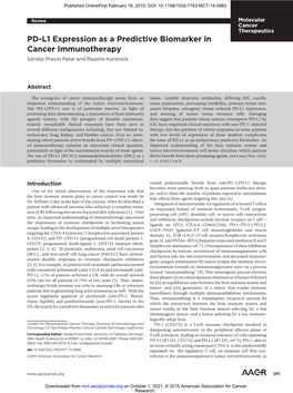 PD-L1 Expression As a Predictive Biomarker in Cancer Immunotherapy Sandip Pravin Patel and Razelle Kurzrock