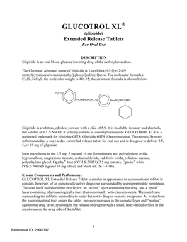 Glucotrol XL (Glipizide) Tablets Label