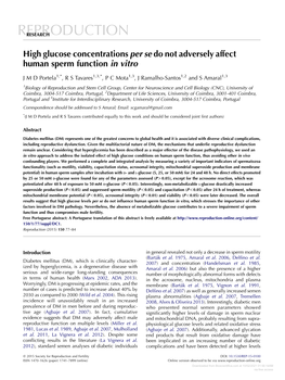 High Glucose Concentrations Per Se Do Not Adversely Affect Human Sperm Function in Vitro