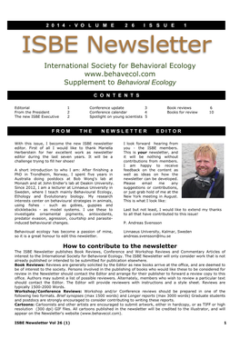 International Society for Behavioral Ecology Supplement to Behavioral Ecology