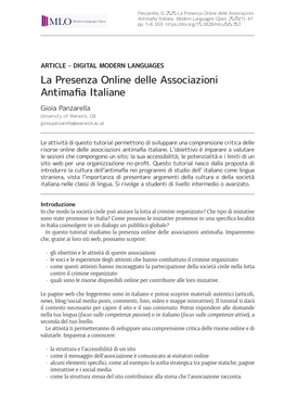 La Presenza Online Delle Associazioni Antimafia Italiane.Modern Languages Open, 2020(1): 41 Pp