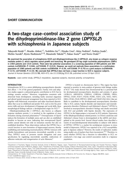(DPYSL2) with Schizophrenia in Japanese Subjects
