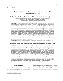 Distinción Taxonómica De Los Moluscos De Fondos Blandos Del Golfo De Batabanó, Cuba