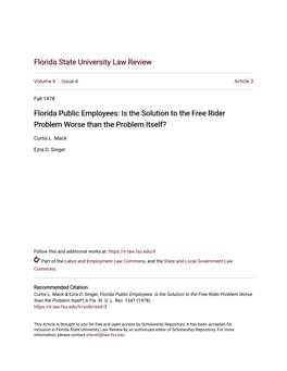 Florida Public Employees: Is the Solution to the Free Rider Problem Worse Than the Problem Itself?