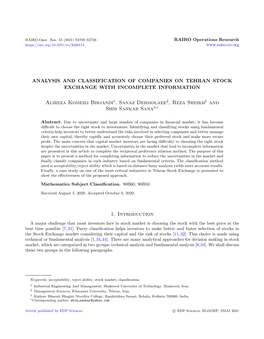 Analysis and Classification of Companies on Tehran Stock Exchange with Incomplete Information