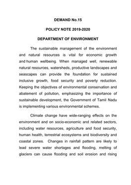 DEMAND No.15 POLICY NOTE 2019-2020 DEPARTMENT of ENVIRONMENT the Sustainable Management of the Environment and Natural Resources