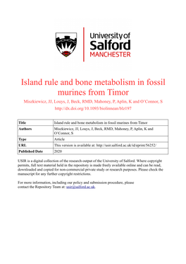 Island Rule and Bone Metabolism in Fossil Murines from Timor