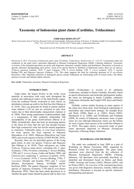 Taxonomy of Indonesian Giant Clams (Cardiidae, Tridacninae)