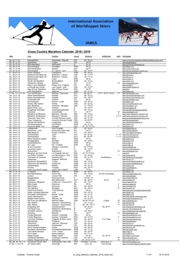 Cross Country Marathon Calender 2018 / 2019 Date Race Location Country Distance Additionals Serie Homepage