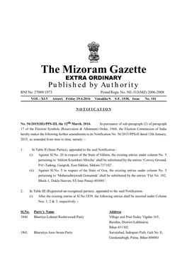 The Mizoram Gazette EXTRA ORDINARY Published by Authority RNI No