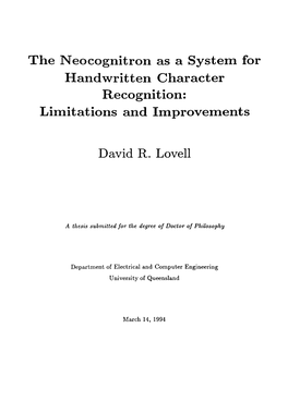 The Neocognitron As a System for Handavritten Character Recognition: Limitations and Improvements