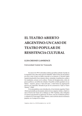 El Teatro Abierto Argentino: Un Caso De Teatro Popular De Resistencia Cultural