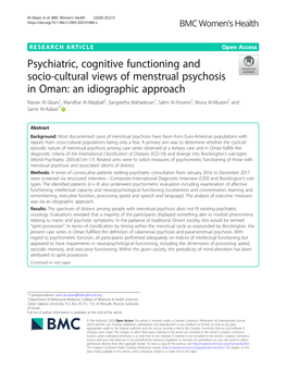 Psychiatric, Cognitive Functioning and Socio