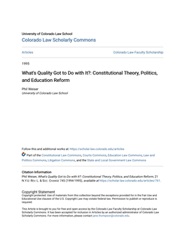 Constitutional Theory, Politics, and Education Reform