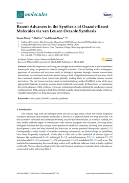 Recent Advances in the Synthesis of Oxazole-Based Molecules Via Van Leusen Oxazole Synthesis