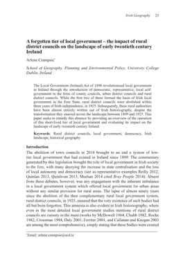 A Forgotten Tier of Local Government – the Impact of Rural District Councils