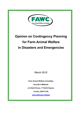 Opinion on Contingency Planning for Farm Animal Welfare in Disasters and Emergencies