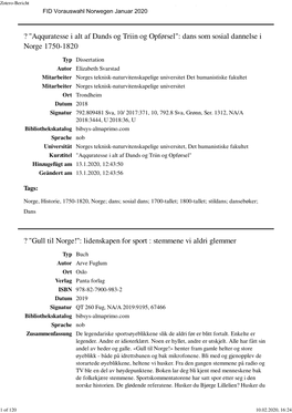 Dans Som Sosial Dannelse I Norge 1750-1820