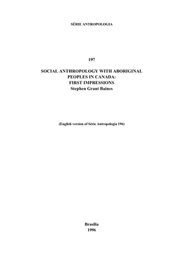 197 Social Anthropology with Aboriginal Peoples In