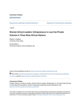 Entrepreneurs in Low-Fee Private Schools in Three West African Nations