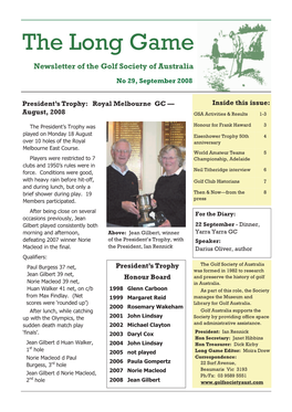 The Long Game Newsletter of the Golf Society of Australia